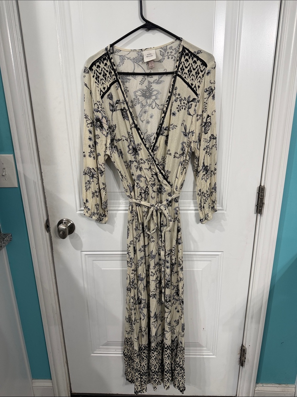 Knox Rose Cream faux Maxi Wrap Dress with Black Floral Print